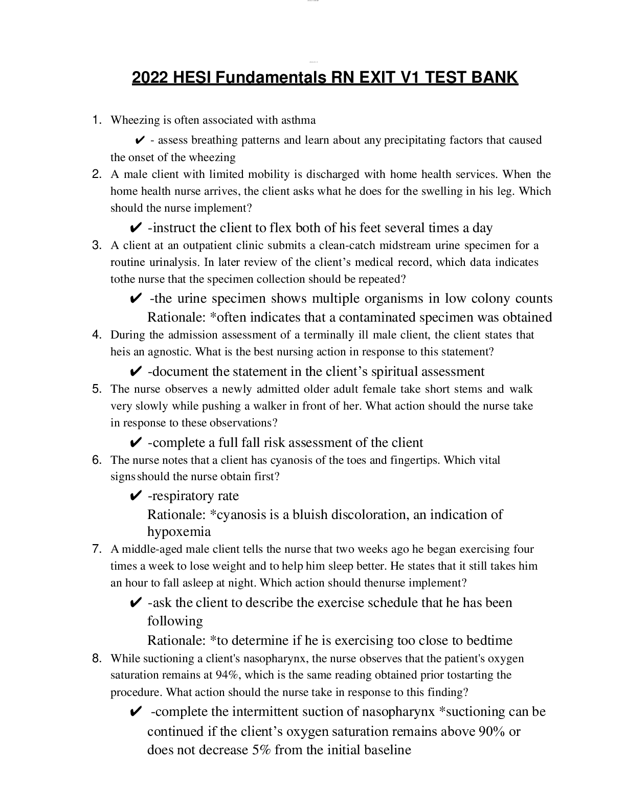 Preview image for 2022 HESI Fundamentals RN EXIT V1 TEST BANK